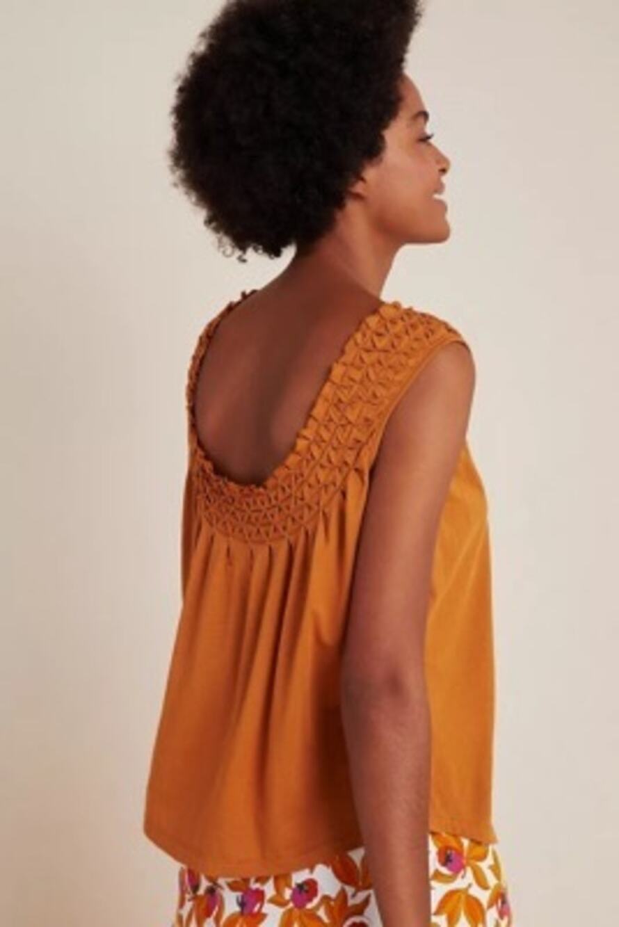 Maeve Anthropologie Burnt Orange Gathered Collar Blouse Top Modal M
